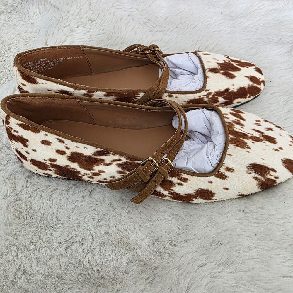 Madewell The Greta Double Strap Ballet Flat Russet Multi Cow Hair Mary Jane 7 - Picture 8 of 12